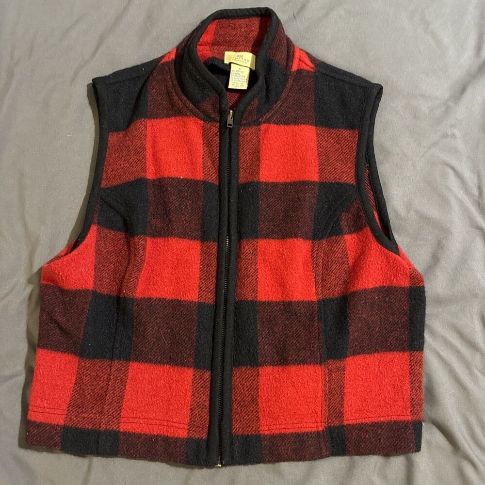 Limited America Full Zip Vest Women Sz L Vintage Buffalo Check Red/Black